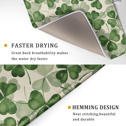 St Patrick's Day Dish Drying Mat for Kitchen Counter 18x24 Saint Patricks Clover Shamrock Green Print Absorbent Reversible Microfiber Drying Mats Kitchen Countertop Protector Dishes Drainer Rack Pad