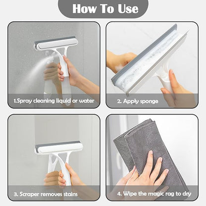 XANGNIER Window Cleaner Tool Kit,2026 3 in 1 Window Cleaning Scraper with Spray,Thickened Magic Cleaning Cloth,Window Scrubber Cleaning Squeegee for Glass,Mirror,Shower Doors,Car Windshields(White)