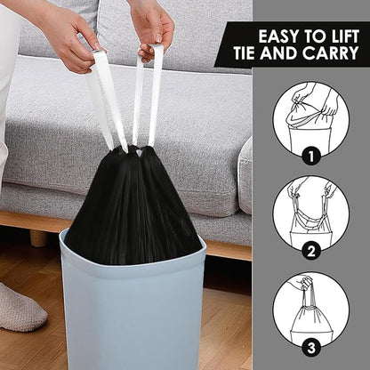 5 Gallon (fit 18-20L)120 Counts Strong Drawstring Trash Bags, Small Plastic Garbage Bags Trash Can Liner for Home Office Kitchen Bathroom Bedroom, Black Waste Basket Liners
