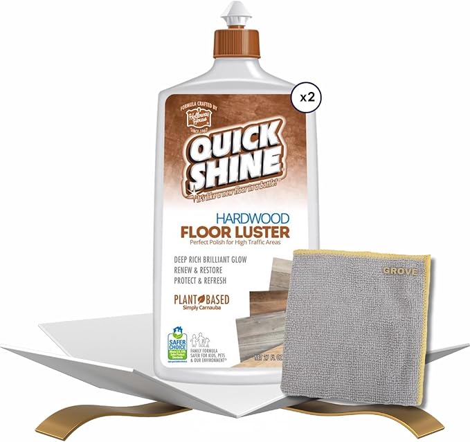 Quick Shine Hardwood Floor Luster Liquid 27 oz Bundle with Microfiber Cloth - Restores Richness & Beauty - Carnauba Protection - Hardwood Floor Polish - Long-Lasting Shine - (3 Items)
