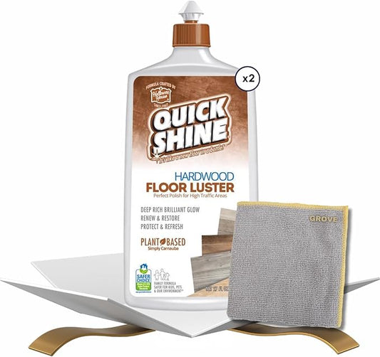 Quick Shine Hardwood Floor Luster Liquid 27 oz Bundle with Microfiber Cloth - Restores Richness & Beauty - Carnauba Protection - Hardwood Floor Polish - Long-Lasting Shine - (3 Items)