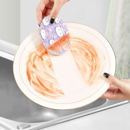 Cute Cat Kitchen Scrub Sponges, Pop-up Kitchen Cleaning Sponges Reusable Dish Washing Sponges for Bathroom Household Cleaning 3 Pack - Non Scratch Scrubber