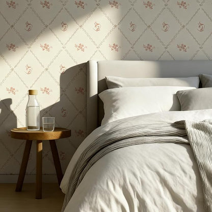 GloryTik Vintage Floral Wallpaper Peel and Stick, Removable Beige Flowers Contact Paper, Self Adhesive Wall Paper for Bedroom Living Room Cabinets Bedroom Vinyl Rolls (17.3" x 197")