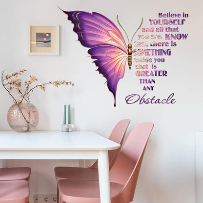 Large Inspirational Butterfly Wall Decals Stickers, Motivational Saying Positive Peel and Stick Wall Art Decals for Women Girls Bedroom Living Room Office (Colorful)
