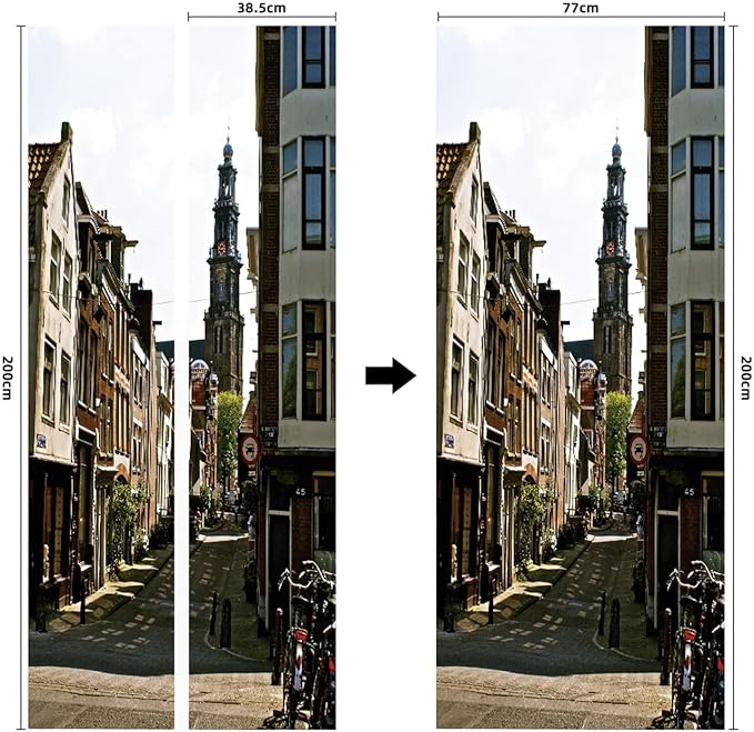 A.Monamour 3D Door Stickers for Interior Doors Tower of Westerkerk Church in Amsterdam, Netherlands Vinyl Waterproof Self Adhesive Door Mural Decals for Bedroom Office Bathroom 77x200cm