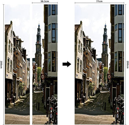 A.Monamour 3D Door Stickers for Interior Doors Tower of Westerkerk Church in Amsterdam, Netherlands Vinyl Waterproof Self Adhesive Door Mural Decals for Bedroom Office Bathroom 77x200cm