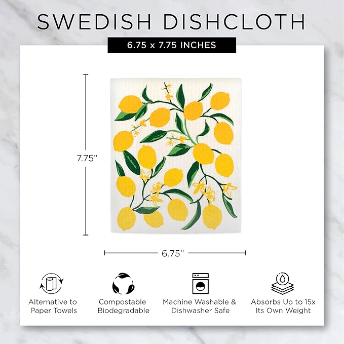 DII Swedish Dishcloths for Kitchen & Cleaning, Reusable, Machine Washable & Dishwasher Safe, Biodegradable, 7.75 x 6.75, Black & White, 3 Piece