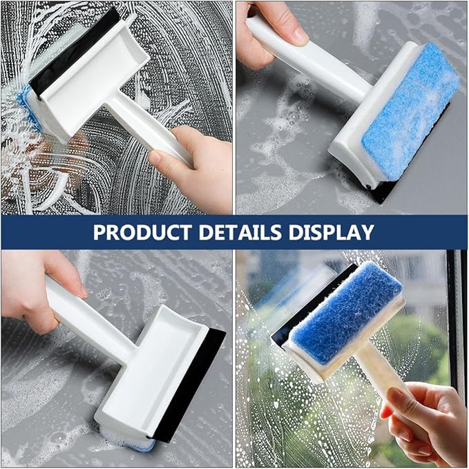 SECFOU Double-Sided Glass Squeegee Cleaning Brush, Multifunctional Window and Mirror Cleaner for Bathroom and Kitchen, Household Streak-Free Glass Wiper Tool