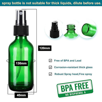 NOOEEISS Green Glass Small Spray Bottle 2 oz 24 Packs,Fine Mist Sprayer Small Clear Bottles,Refillable Containers mini spray bottles for Cleaning Solutions and Skin Care (Green 24pcs)