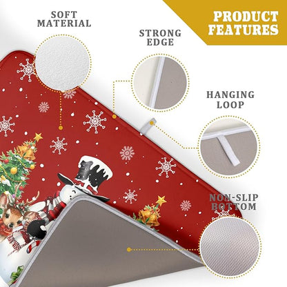 Christmas Snowman Dish Drying Mat for Kitchen Counter,Christmas Tree Winter Snowflake Red Drying Mat 18 x 24 Inch with High Absorbent Reversible Microfiber Dish Drying Pad Drainer Mat for Coffee Bar