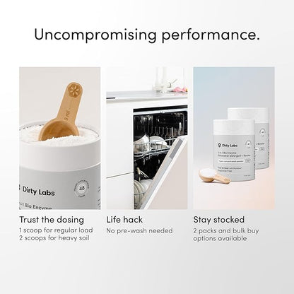 Dirty Labs | Dishwasher Detergent and Booster | Scent Free | 96 Loads (2 lbs) | Ultra Clean, Spot Free, Quick Wash Optimized | Hyper Concentrated
