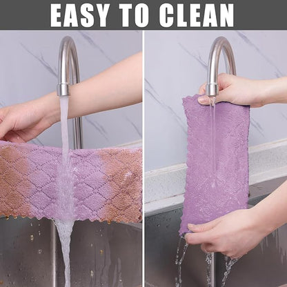 Homaxy 12 Pack Kitchen Cloths Dish Towels (10" x 10", Purple), Super Soft and Absorbent Dish Cloths, Coral Velvet Microfiber Cleaning Cloth, Nonstick Oil Fast Dry Dishcloths