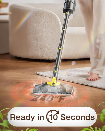 10-in-1 Steam Mop with Detachable Handheld Steamer, 350ml Tank, 10s Heat-Up, 248°F Steam Cleaner, 2-Level Control and Swivel Head for Floors, Carpets, Tiles, BBQ grill Multi-Surface Dark Grey