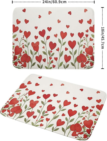 Valentine's Day Dish Drying Mat 18 x 24 Inch With Absorbent Reversible Microfiber Valentine Red Hearts Leaf Drying Anniversary Wedding Dish Drainer Mat Fast Dry For Kitchen Dining Room Decor