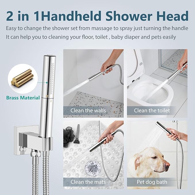 Aolemi Shower Faucet Set, High Pressure Shower System with 2-in-1 Handheld Sprayer, Wall Mount Fixture Combo with Rough-in Valve, 8 Inch Shower Head, Polish Chrome