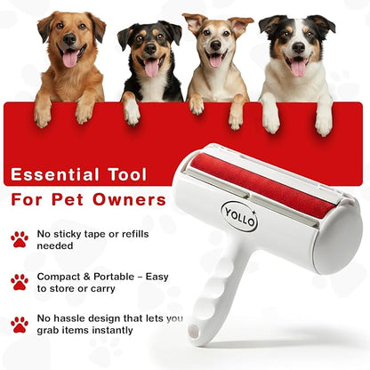YOLLO Roller Pet Hair Remover - Portable Dog Hair Remover - Self-Cleaning Pet Hair Remover with Built-in Fur Bin, Reusable Lint Remover for Dog & Cat Hair on Furniture, Carpet, Sofa, Bed, Car - White