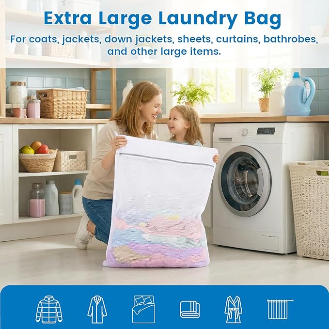 Dntorx 2 Pack XXX-Large Mesh Laundry Bags for Delicates, 35 x 43 Inches Reusable Laundry Bag Durable Wash Bags for Washing Machine for College, Family, Travel, Storage