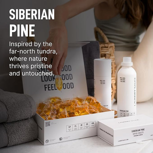 Laundry Sauce - Luxury Scented Laundry Detergent Pods & Scent Booster Bundle (Siberian Pine), Premium Laundry Washing Pods with High-End, Sophisticated Fragrances - Dye Free & HE Compatible