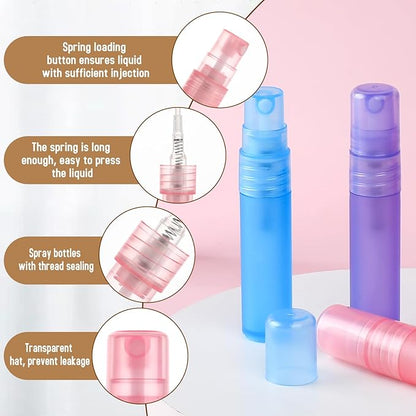 Mozeat Lens 6 PCS 5ml Mini Spray Bottle Plastic Portable Travel Bottle Fine Mist Refillable Mini Perfume Sample Bottles Clear Plastic Spray Bottle Empty for Cleaning Travel Essential Oils, 3 Color
