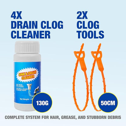 Sink and Drain Cleaner Powder - Powerful Powdered Drain Clog Remover for Kitchen Pipes & Tubs - Fast Acting Formula Immediate Relief Sluggish（130gx4 Pack）
