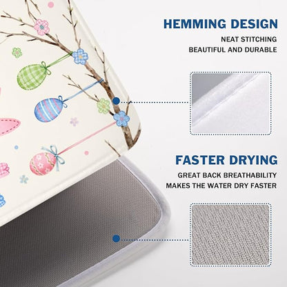 Easter Bunny Dish Drying Mat for Kitchen Counter 18 x 24 Inch Rabbit Eggs Dish Drainer Mat Absorbent Microfiber Dish Rack Pad for Spring Holiday Coffee Dining Bar Decor