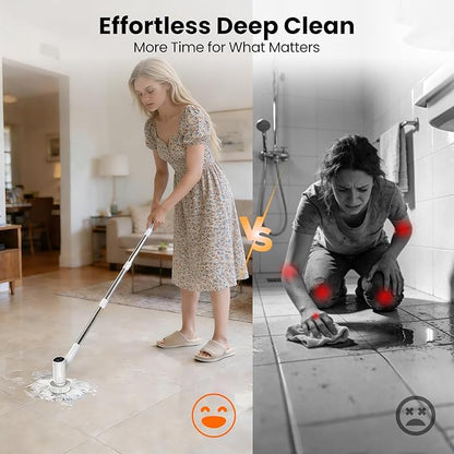 Electric Spin Scrubber - 4500mAh Cordless Cleaning Brush with 6 Brush Heads, 47" Adjustable Handle Relieves Back Pain, IPX7 Waterproof Power Scrubber for Bathroom Shower Floor Tile Bathtub