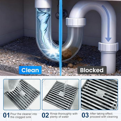 Multi-Functional Drain Cleaner Powder | Quick Foaming Heavy Duty Clog Remover, Powerful & Fast-Acting Pipe Declogger for Kitchen Sink, Bathroom, Shower & Sewer Drains (5PCS)
