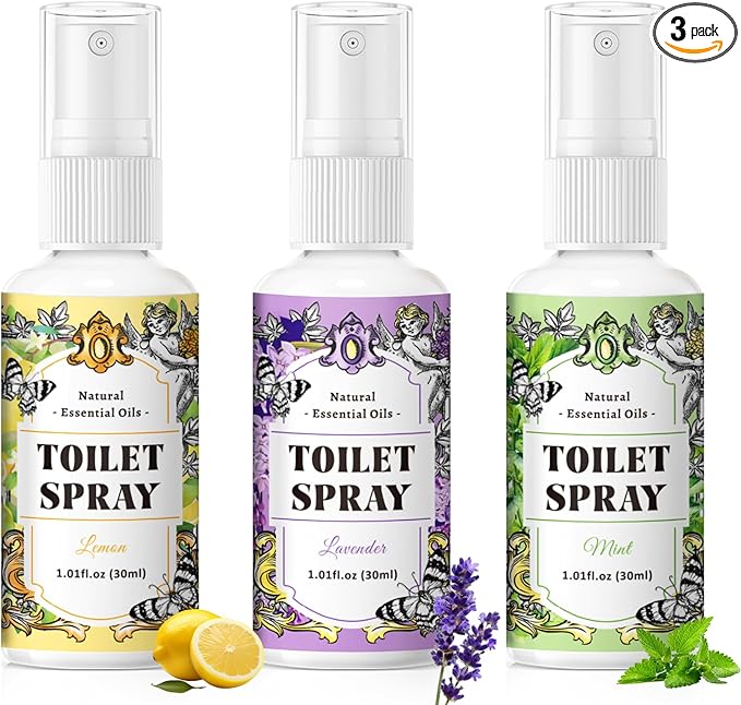 SCENTORINI Toilet Spray for Poo Odor Eliminator, Bathroom Odor Elimination Travel Size, 1 Lemon & 1 Lavender & 1 Mint, 1 oz Each, Air Freshener Spray for Poop, Home, Travel and Pockets