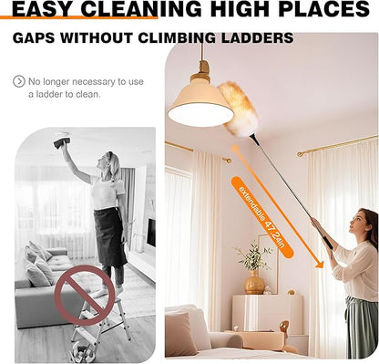 Lambswool Feather Duster with Extension Pole up to 57.5inch,Extendable Feather Duster Used for Cleaning High Ceiling Fan, High Ceilings,Furniture,Hard to Reach Areas