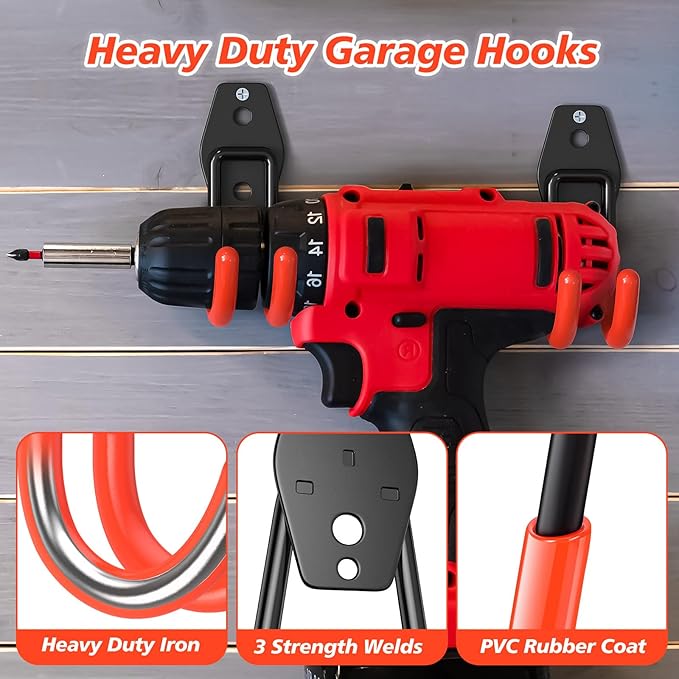 8 Pack Heavy Duty Garage Hooks,Solid Steel Wall Mount Hangers,with Anti-Slip Coating,for Hanging and Organising Ladder,Bike,Ropes,Broom,Garden,Yard and Power Tools(4.7x2.6 inch)