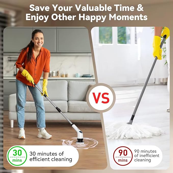 Electric Spin Scrubber, Cordless Power Cleaning Brush with 7 Replaceable Brush Heads, Waterproof Rechargeable Scrubber for Bathroom, Kitchen, Tile & Grout