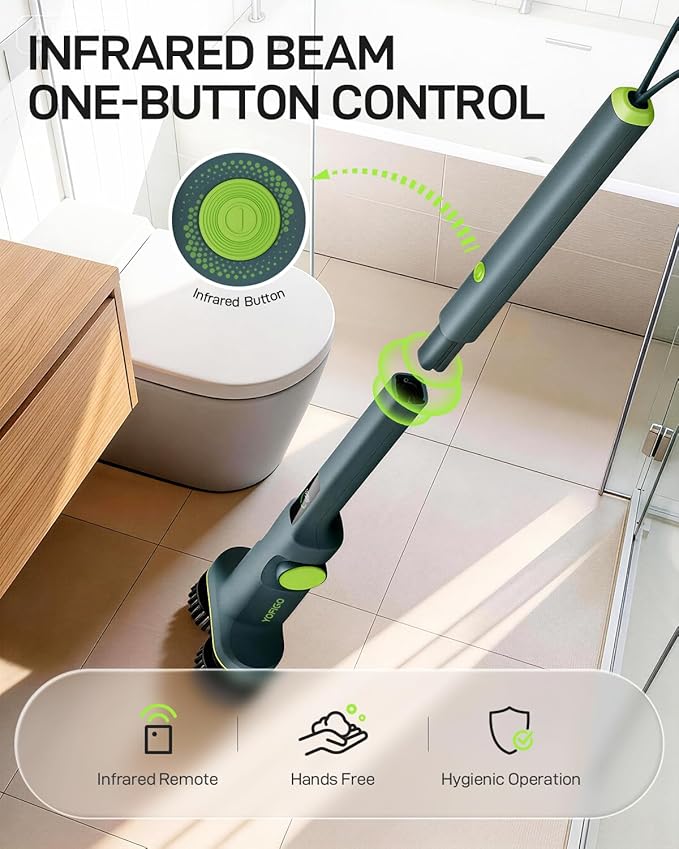 Electric Spin Scrubber, Cordless Power Scrubber with Dual Rotating Brush Heads, Adjustable Angle Handle 90°-180° 6 Replaceable Attachments, IPX7 Waterproof for Bathroom, Tile, Floor, Tub (C1 Plus)