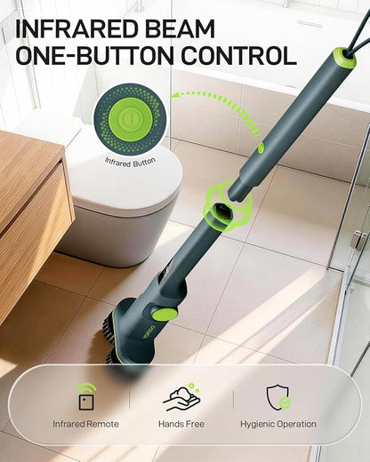 Electric Spin Scrubber, Cordless Power Scrubber with Dual Rotating Brush Heads, Adjustable Angle Handle 90°-180° 6 Replaceable Attachments, IPX7 Waterproof for Bathroom, Tile, Floor, Tub (C1 Plus)