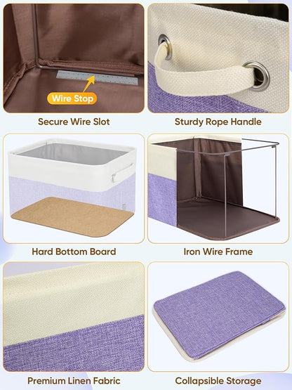 BALEINE 1 Pack Fabric Closet Storage Bins for Shelves, Linen Closet Organizers and Storage, Decorative Baskets for Organizing, Shelf, Clothes, Home, Office (Lavender, 14''x10''x8.5'')