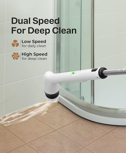 LyriFine Electric Spin Scrubber, New Full-Body IPX7 Waterproof Bathroom Cleaner Brush, Shower Scrubber with Long Handle & 2 Speed, Heads Replacement, Cleaning Supplies for Tub Shower Tile Floor
