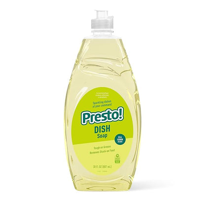 Amazon Brand - Presto! Concentrated Dish Soap, Lemon Essential Oil Scent, Removes Stuck-on Food and Grease, Phosphate-Free Formula, 30 fl oz, Pack of 2