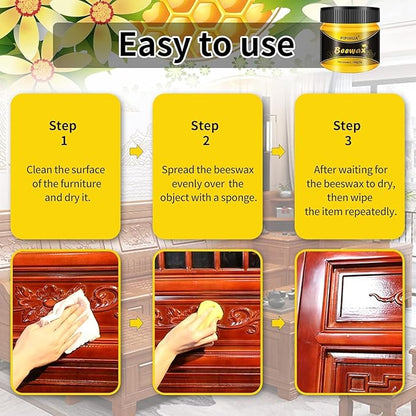 PIPIHUA Beeswax Polish and Conditioner for Wood Furniture - Waterproof & Restorer Wood Wax, Multipurpose Beeswax Furniture Polish and Cleaner for All Types and Colours(2×100g with 4 Sponges)