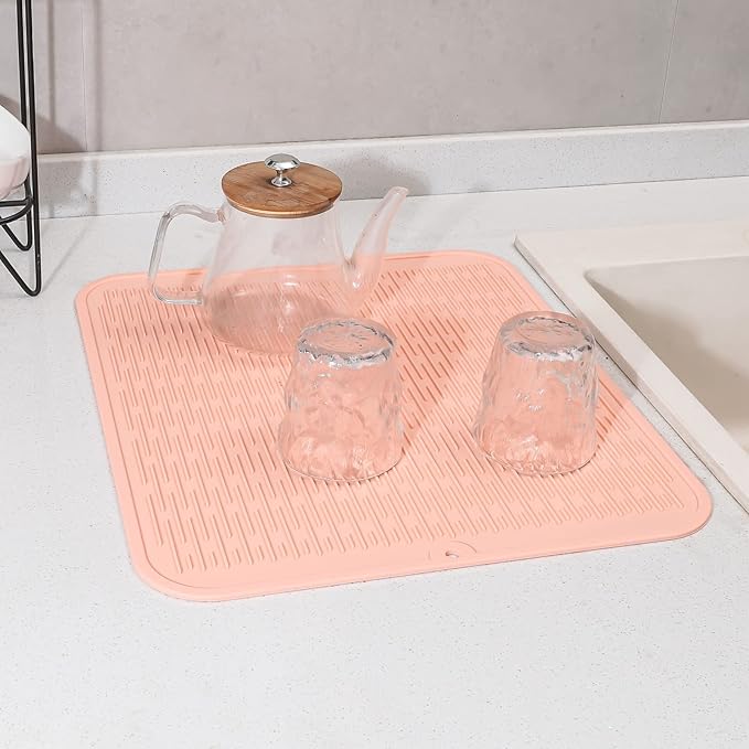MicoYang Silicone Dish Drying Mat for Multiple Usage,Easy clean,Eco-friendly,Heat-resistant Silicone Mat for Kitchen Counter or Sink,Refrigerator or Drawer Liner Pink 2XL 24 inches x 18 inches