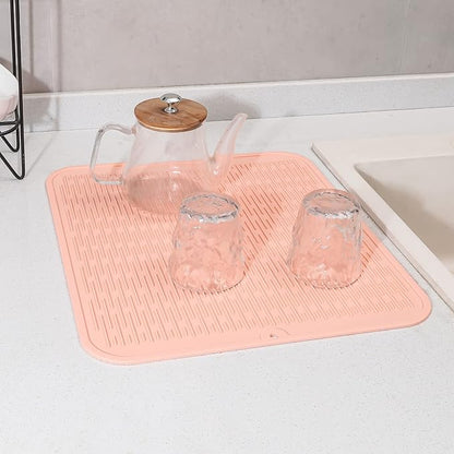 MicoYang Silicone Dish Drying Mat for Multiple Usage,Easy clean,Eco-friendly,Heat-resistant Silicone Mat for Kitchen Counter or Sink,Refrigerator or Drawer Liner Pink XL 18 inches x 16 inches