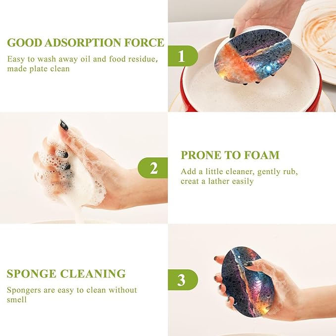 Galaxy Planet Kitchen Scrub Sponges, Pop-up Kitchen Cleaning Sponges Reusable Dish Washing Sponges for Bathroom Household Cleaning 3 Pack - Non Scratch Scrubber