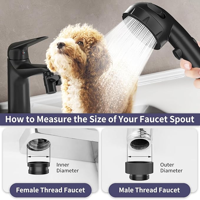 HOWUWEY Sink Hose Attachment for Faucet with 5 Adapters, Tub Faucet Sprayer Attachment, 3 Spray Modes Shower Head with ON/OFF Button, Filtered Shower Sprayer for Tub (Matte Black)