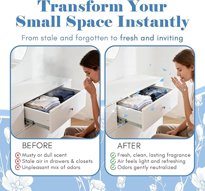 SCENTORINI Scented Sachets for Drawers and Closets, Fresh Linen Scent 14 Pack, Sachets Bags, Closet Freshener Sachet for Wardrobe, Cupboard, Luggage, Handbag, Suitcases, Small Space