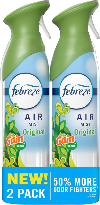 Febreze Air Mist, Air Freshener Spray, Odor Fighting Room Spray, Deodorizer for Home Bathroom Kitchen Office Apartment Dorm Room Classroom, Gain Original Scent, 8.1oz, (Pack of 2)