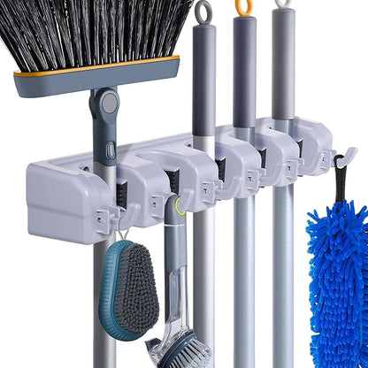 HYRIXDIRECT Broom Hanger Wall Mount Broom and Mop Organizer Wall Hanging Garden Tool Organizers Rack Garage Laundry Room Organizations and Storage with Hooks Heavy Duty