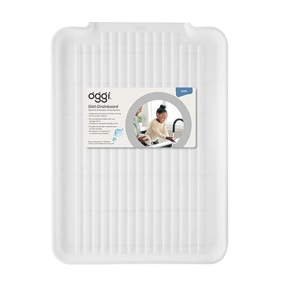 Oggi Dish Drain Board and Drying Rack Tray for Kitchen Counter, Plastic Drainboard with Raised Ridges, 12.75 x 17.25 inches - White