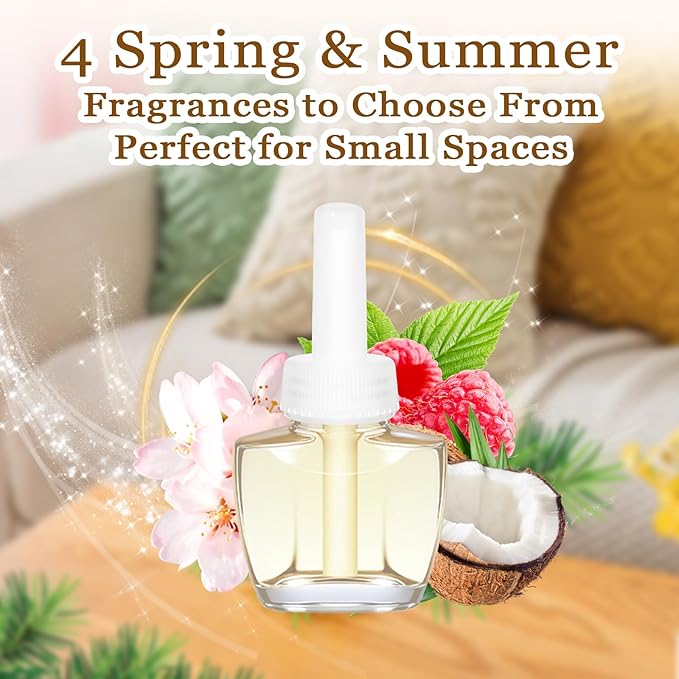 Plug In Air Freshener Refills 12 Pack – Cherry Blossom, Raspberry, Balsam Fir, Coconut, Spring & Summer Scented Refill for Home & Bathroom, Compatible with Air Wick & Glade, Not for Glade Plus