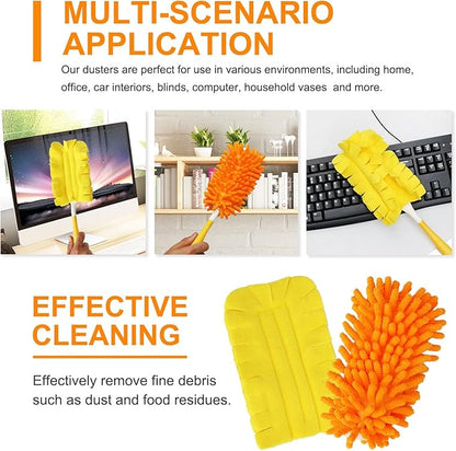 2 Pcs with 1 Handle Reusable Duster Refills, Washable Microfiber Dusters, 360°Cleaning Tools for Home, Office, Blinds, Car, Pet, Furniture, Fan