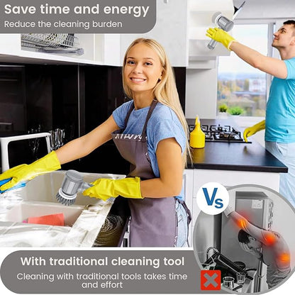 Electric Spin Scrubber, Cordless Bathroom Cleaning Brush IPX6 Waterproof with 6 Replaceable Heads, Power Scrubber for Bathtub, Tiles, Car Wash, Kitchen & Multi-Surface Home Cleaning