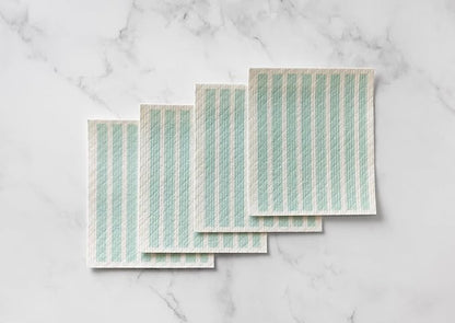 Martha Stewart Swedish Kitchen Absorbent Sponge Dish Cloths, Teal Stripes, 8 Count