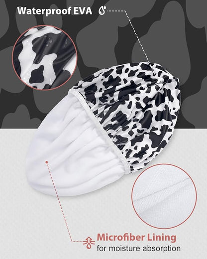 Auban Shower Cap, Shower Cap for Women Terry Cloth Lined EVA Exterior Reusable Double Layer Waterproof, Large Bath Hair Cap for All Hair Lengths, Hotel Travel Essentials Accessories Deep Conditioning